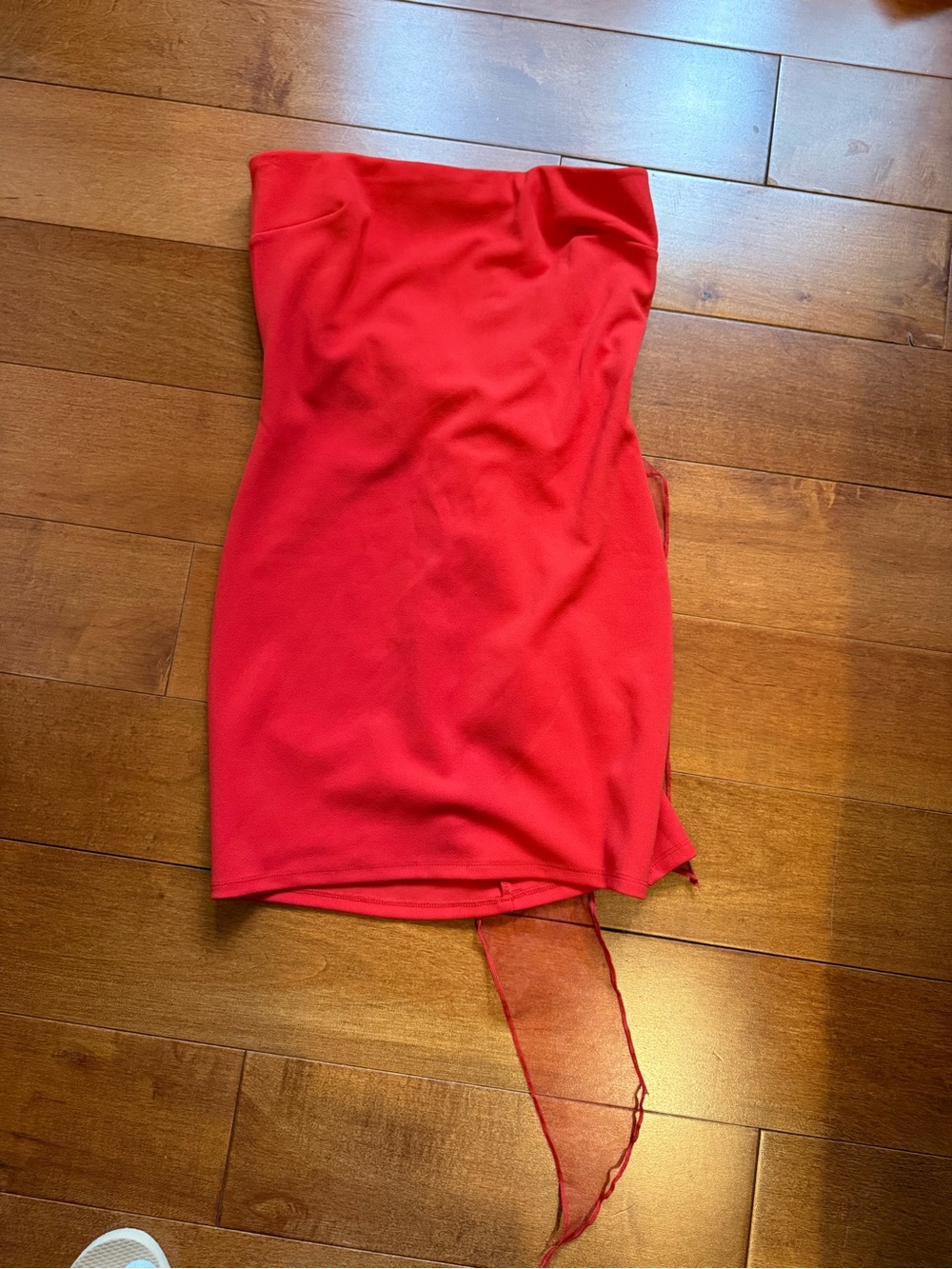 Lucy in the Sky Strapless Red Bodycon Mini Dress with veil tie back sz S